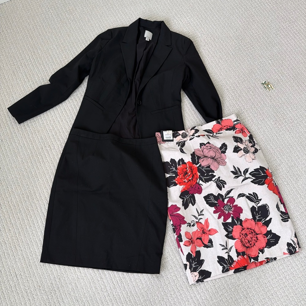 Halogen Floral Pencil Skirt in Black, White, Coral & Pink